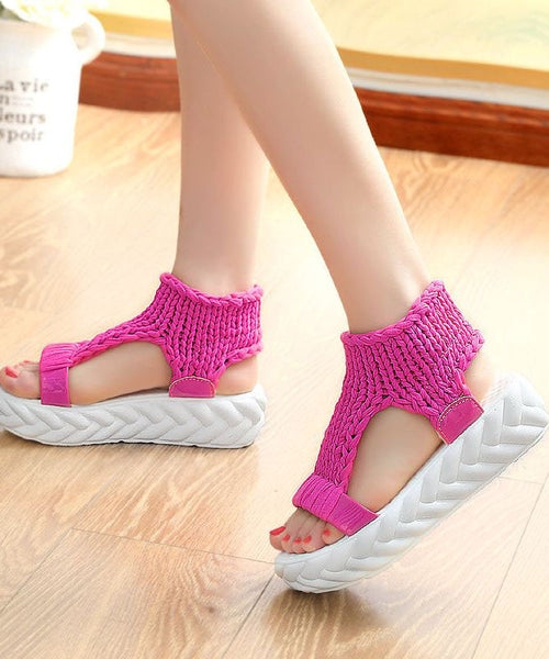 Handmade Rose Splicing Peep Toe Platform Sandals Knit Fabric LY1774