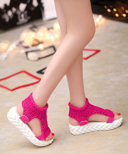 Handmade Rose Splicing Peep Toe Platform Sandals Knit Fabric LY1774