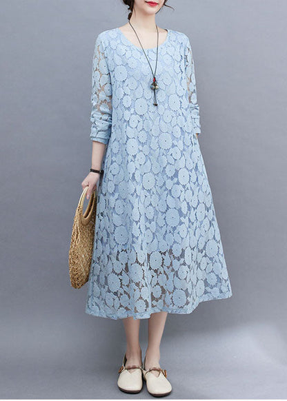 Handmade Sky Blue Oversized Lace Holiday Dress Summer AC2057