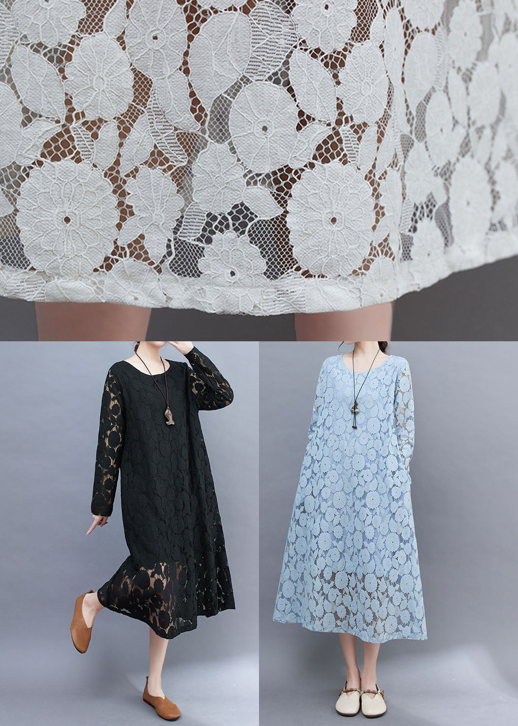 Handmade Sky Blue Oversized Lace Holiday Dress Summer AC2057