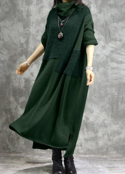 High Neck Grey Plush Panel Long Sleeved Dress Spring LC0048