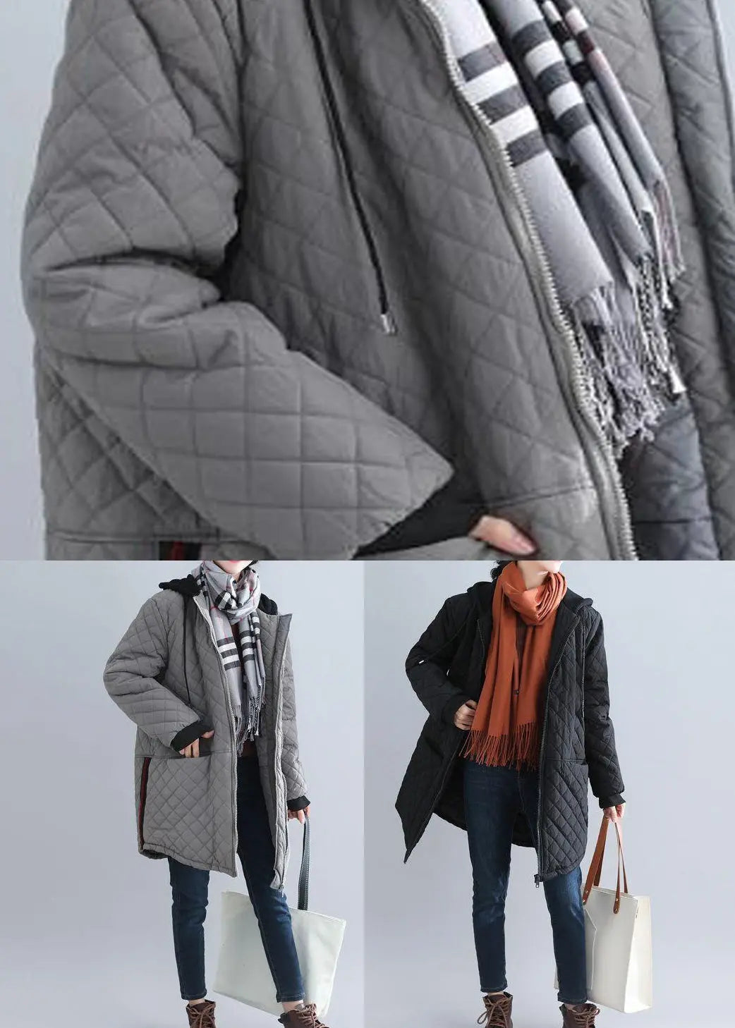 Hooded Pockets Patchwork Coat Ada Fashion