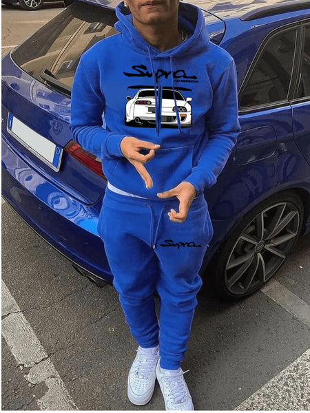 Men Figure Letter Print Kangaroo Pocket Tracksuit Set AT9030