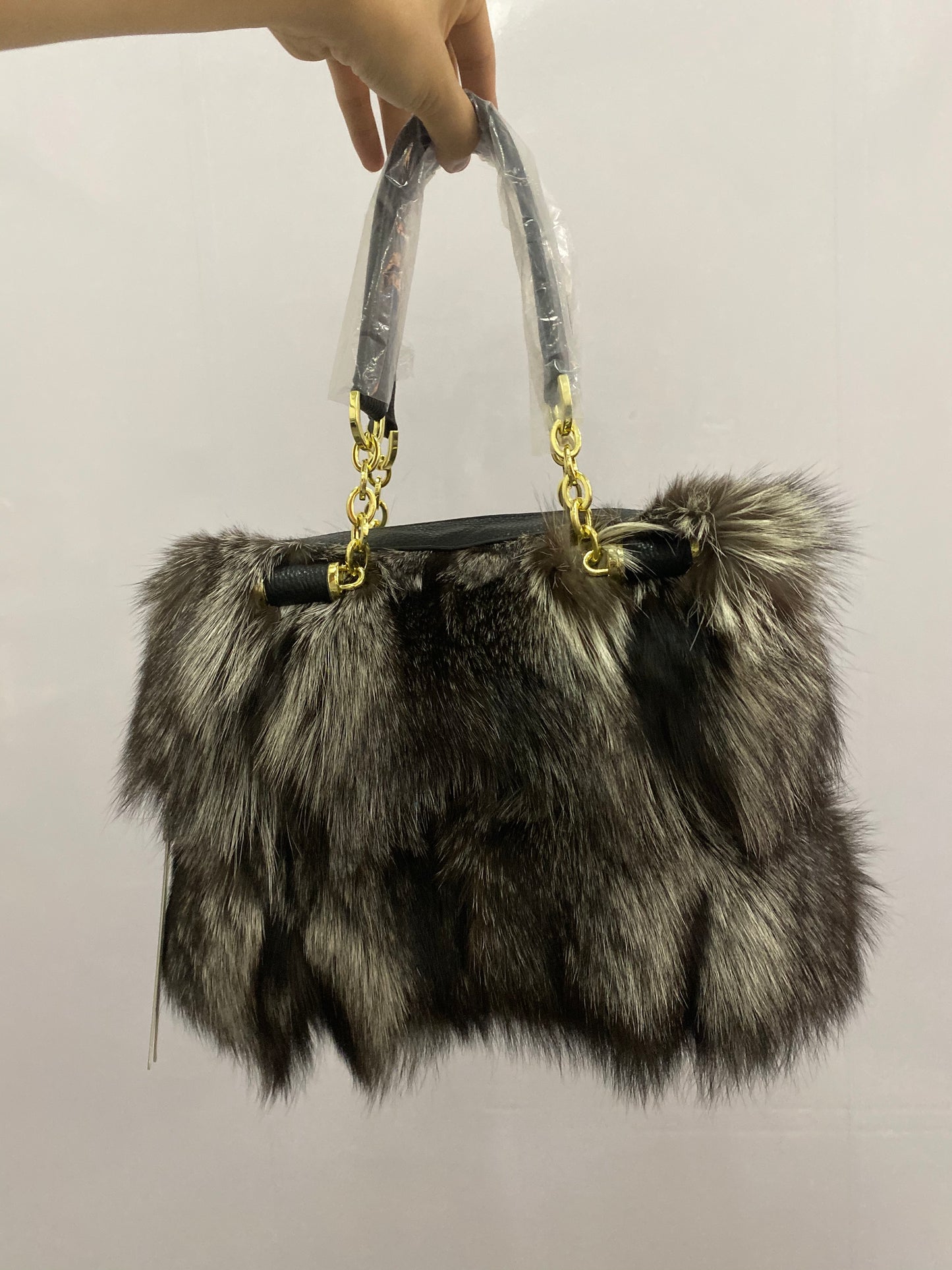 Real Silver Fox Fur Messenger Bags F3669 - Furdela