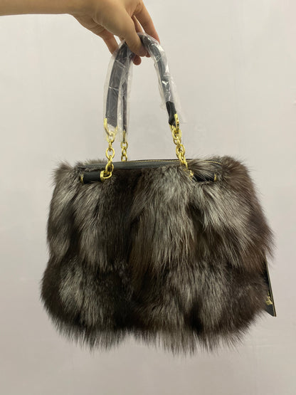 Real Silver Fox Fur Messenger Bags F3669 - Furdela