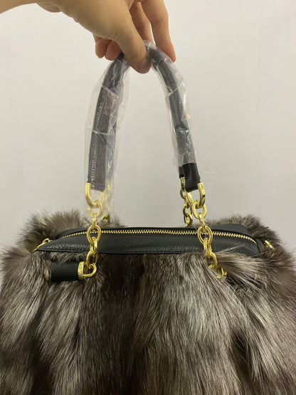 Real Silver Fox Fur Messenger Bags F3669 - Furdela