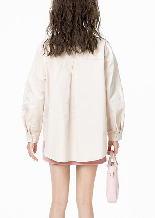 Italian Apricot Peter Pan Collar Print Button Cotton Shirt Long Sleeve LY0808