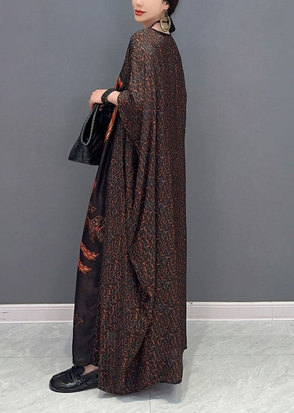 Italian Chocolate Oversized Patchwork Print Silk Maxi Dresses Summer LY0547