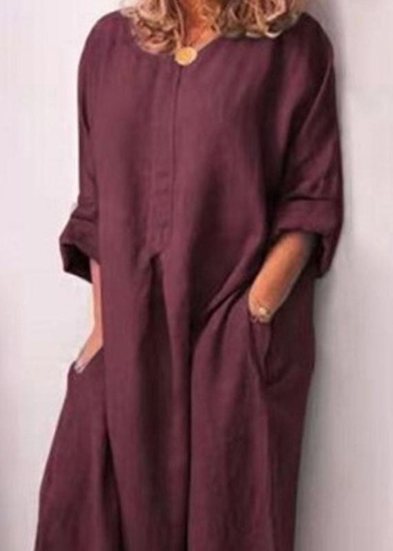 Italian Mulberry O Neck Patchwork Side Open Cotton Long Dresses Spring LY1304