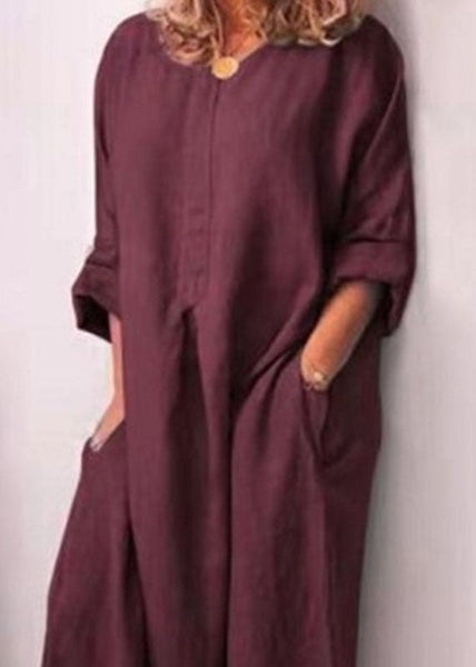 Italian Mulberry O Neck Patchwork Side Open Cotton Long Dresses Spring LY1304