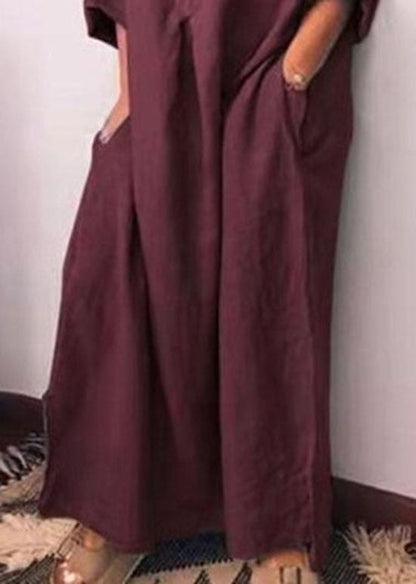 Italian Mulberry O Neck Patchwork Side Open Cotton Long Dresses Spring LY1304