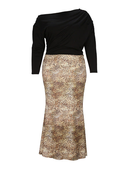 Plus Size Inclined Neck Snakeskin Print Mermaid Dress AC202