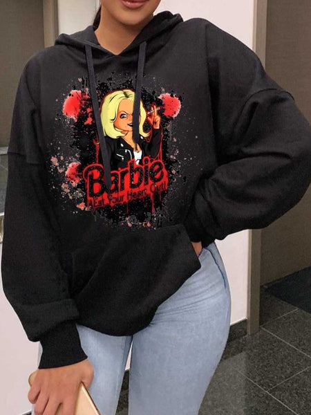 Plus Size Figure Letter Print Kangaroo Pocket Hoodie AC2024