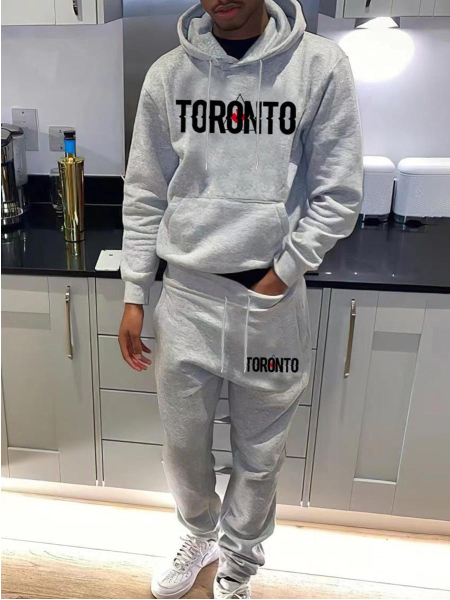 Men Letter Print Kangaroo Pocket Tracksuit Set BO1154