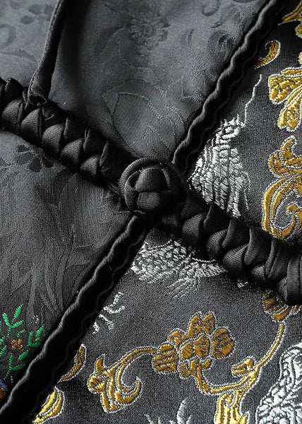 Jacquard Black Embroidered Button Patchwork Silk Velour Waistcoat Fall Ada Fashion
