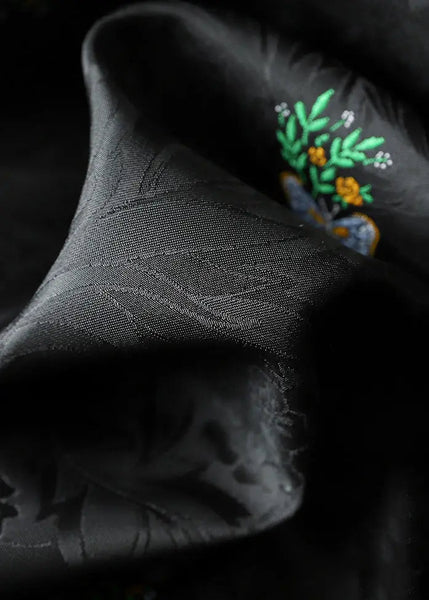 Jacquard Black Embroidered Button Patchwork Silk Velour Waistcoat Fall Ada Fashion