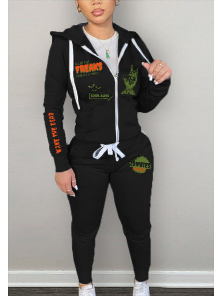 Plus Size Letter Print Kangaroo Pocket Tracksuit Set AR7087