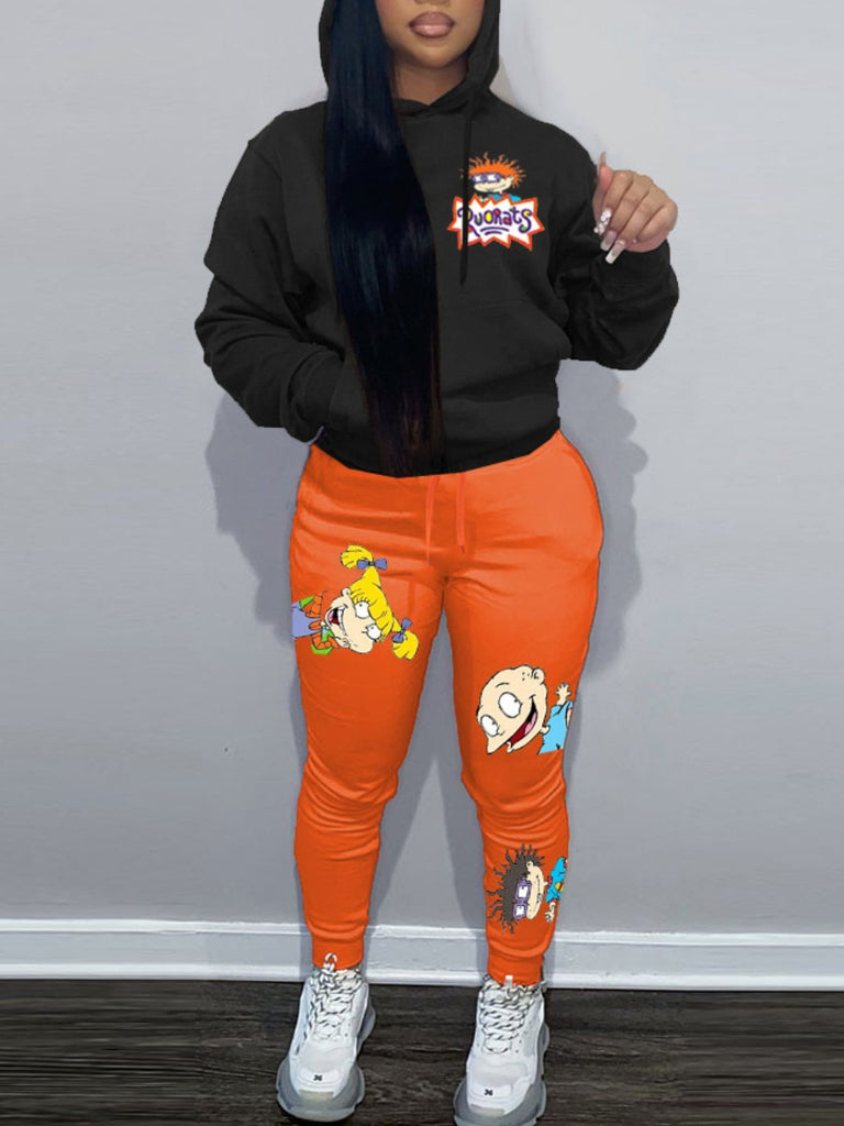 Plus Size Cartoon Letter Print Drawstring Sweatpants AT9018