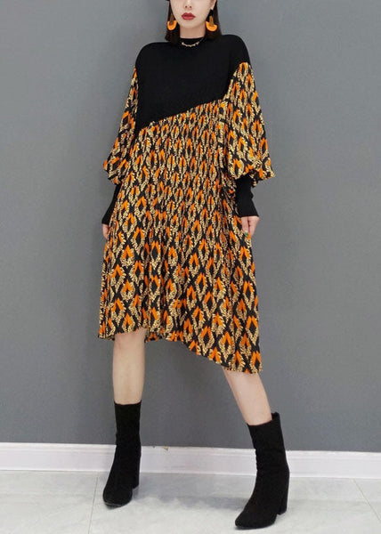 Khaki Knit Patchwork Chiffon Holiday Pleated Dress Spring LY1595