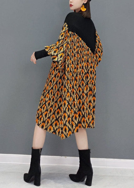 Khaki Knit Patchwork Chiffon Holiday Pleated Dress Spring LY1595