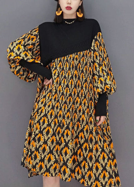 Khaki Knit Patchwork Chiffon Holiday Pleated Dress Spring LY1595