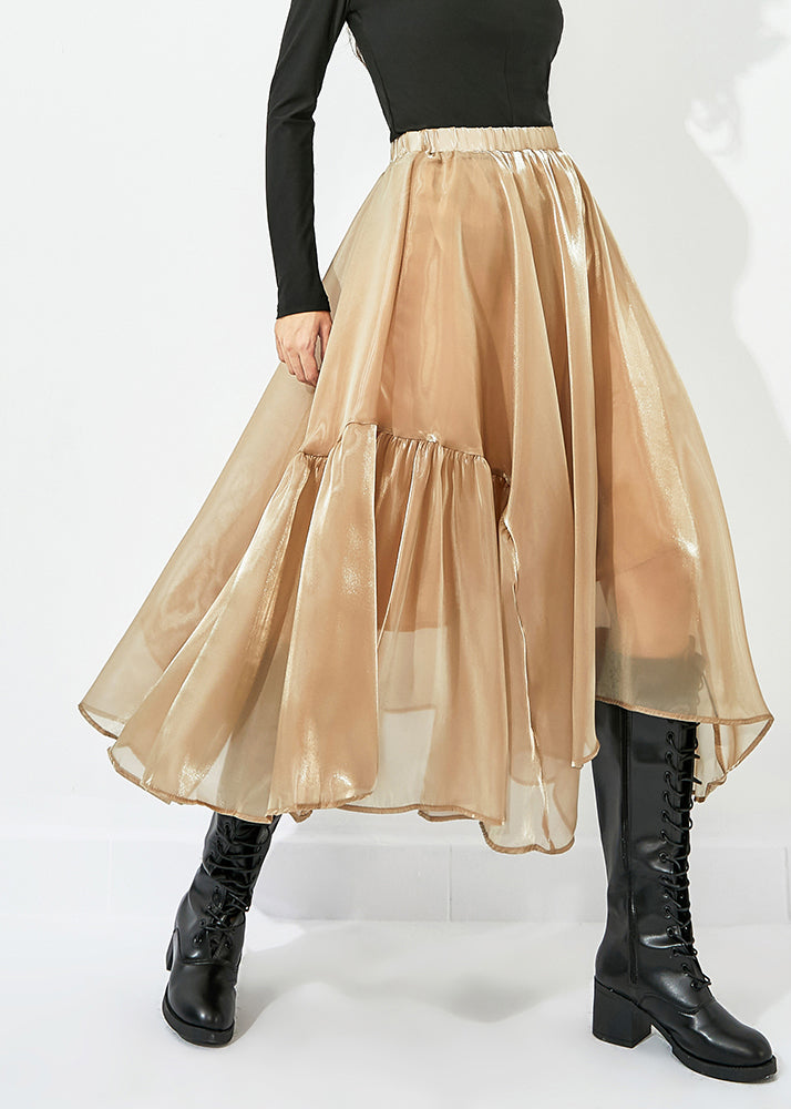 Khaki Patchwork Tulle Skirts Wrinkled Exra Large Hem Summer LY0812