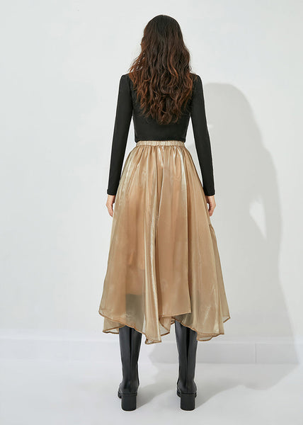 Jupes en tulle patchwork kaki froissées à ourlet extra large, été LY0812