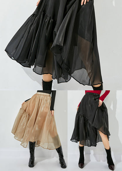 Khaki Patchwork Tulle Skirts Wrinkled Exra Large Hem Summer LY0812