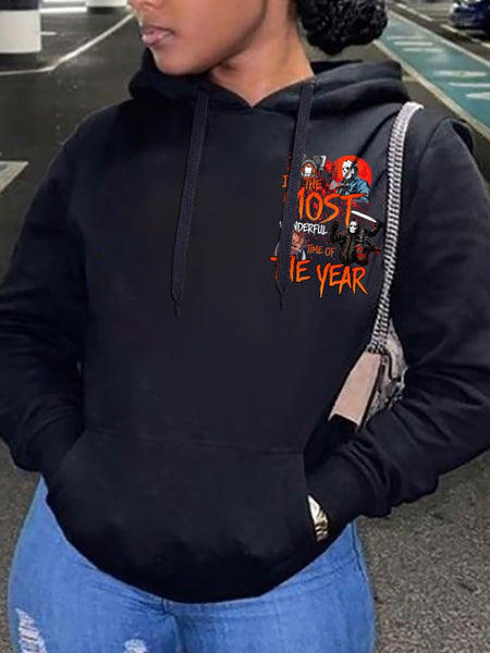 Pattern Kangaroo Pocket Print Letter Loose Hoodie BO5097 Furdela