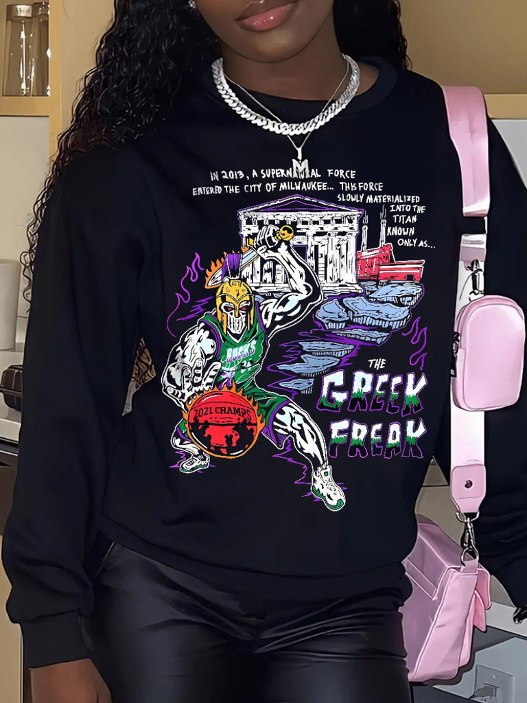 Plus Size Graffiti Figure Letter Print Sweatshirt AT9077