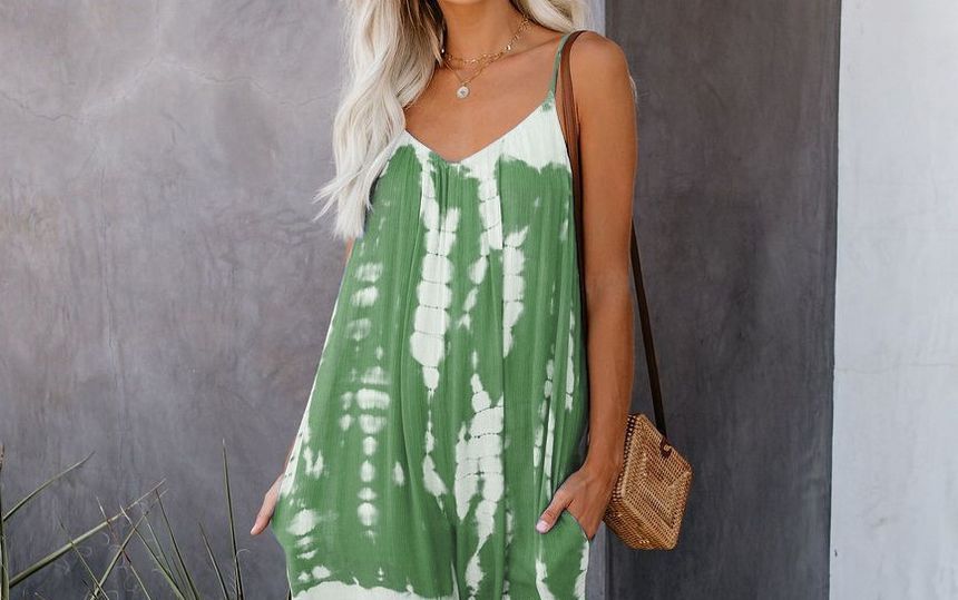Spaghetti-Strap Tie-Dye Wide Leg Jumpsuit YR4044