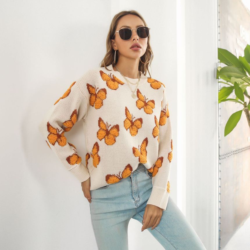 Crew Neck Butterfly Sweater FR1043