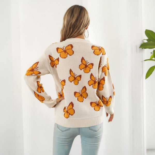 Crew Neck Butterfly Sweater FR1043