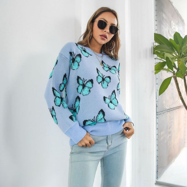 Crew Neck Butterfly Sweater FR1043