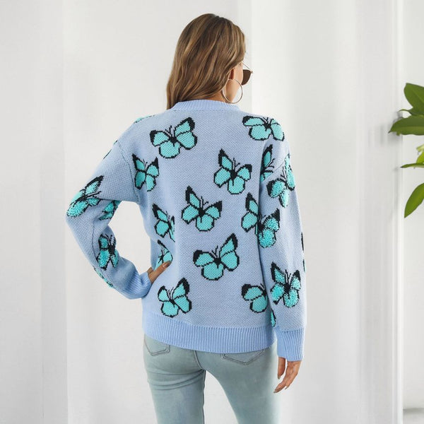 Crew Neck Butterfly Sweater FR1043