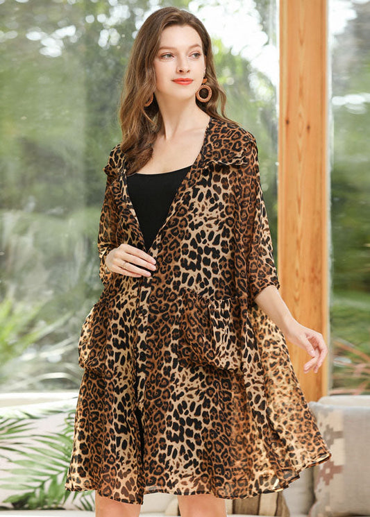 Leopard Chiffon UPF 50+ Cardigan Hooded Pockets Summer LY0317