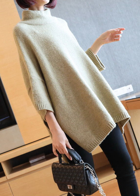 Light Green Oversized Knit Pullover High Neck Spring LY1449