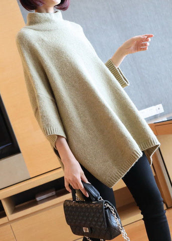 Light Green Oversized Knit Pullover High Neck Spring LY1449