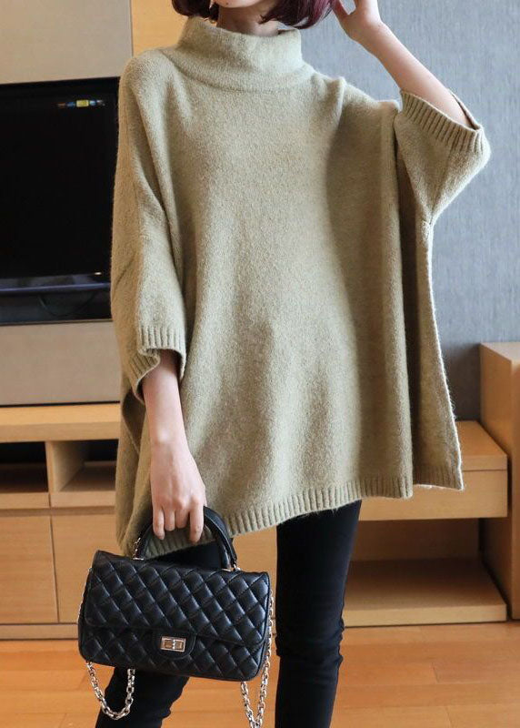 Light Green Oversized Knit Pullover High Neck Spring LY1449