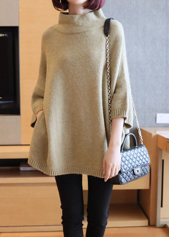 Light Green Oversized Knit Pullover High Neck Spring LY1449