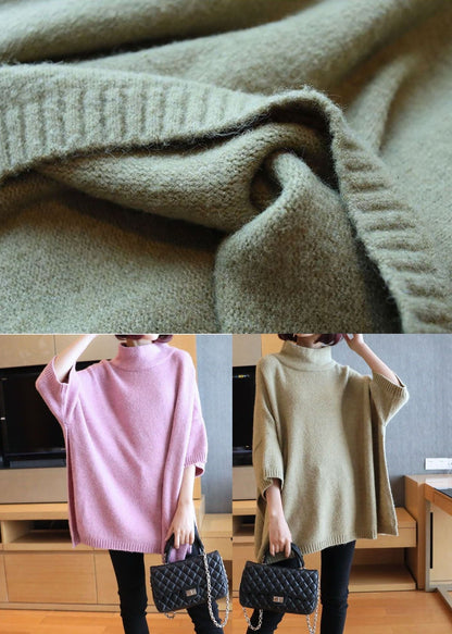 Light Green Oversized Knit Pullover High Neck Spring LY1449