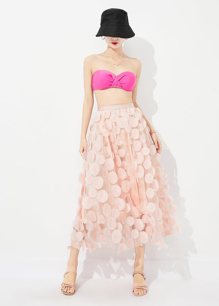 Jupe trapèze en tulle rose clair, coupe oversize, été LY0888