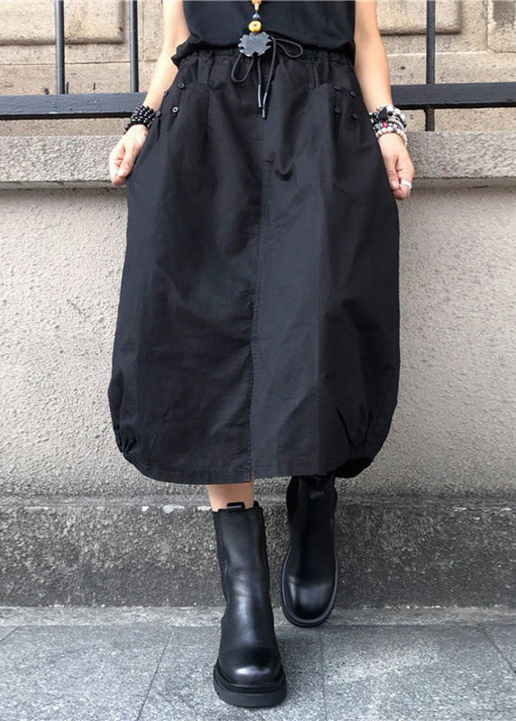 Loose Black Drawstring Patchwork Elastic Waist Lantern Skirts TY1017