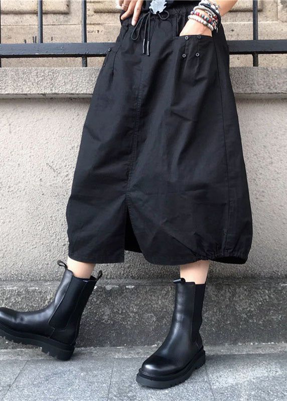 Loose Black Drawstring Patchwork Elastic Waist Lantern Skirts TY1017