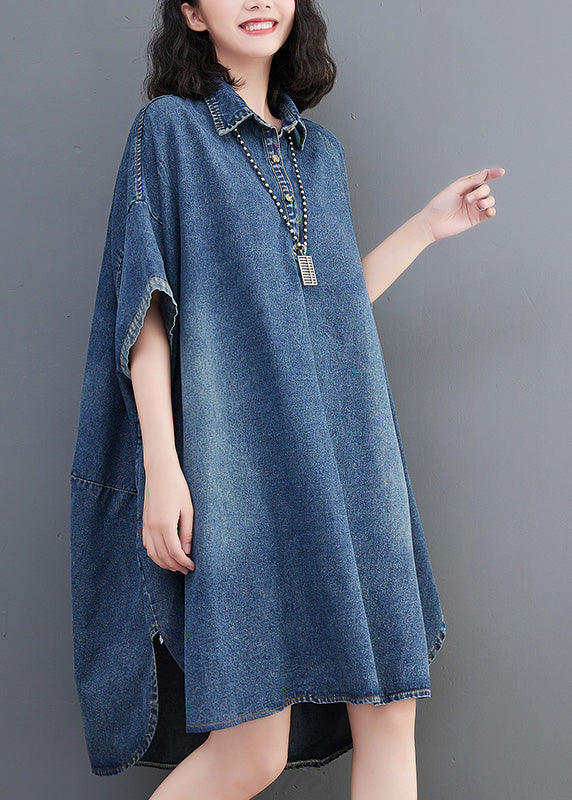 Loose Blue Button Side Open Maxi Denim Dress Summer LY0674