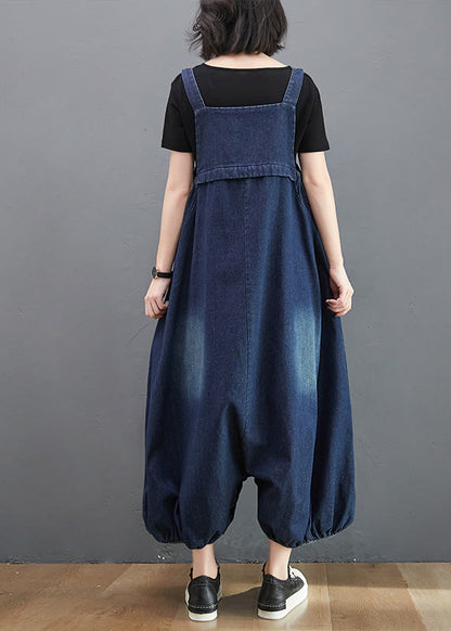 Loose Dark Blue Slash Neck Patchwork Lantern Jumpsuit Summer TY1041