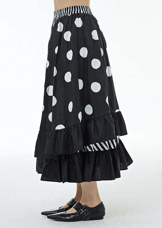 Loose Dot Ruffled Patchwork Elastic Waist Cotton Skirts Summer LY1230