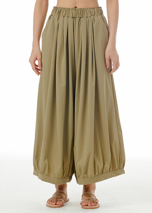 Loose Khaki Patchwork Elastic Waist Wide Leg Pants Summer LY1095