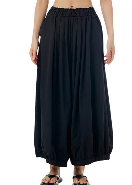 Loose Khaki Patchwork Elastic Waist Wide Leg Pants Summer LY1095