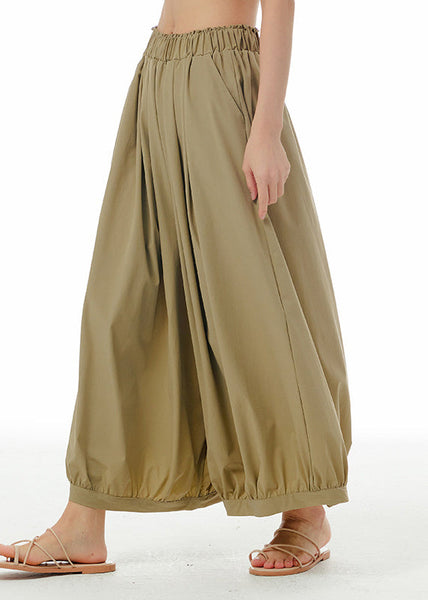 Loose Khaki Patchwork Elastic Waist Wide Leg Pants Summer LY1095